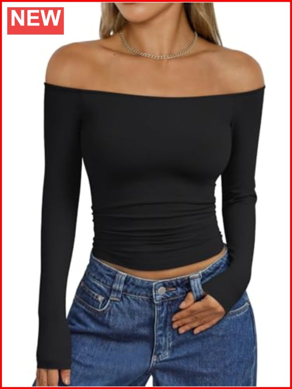 Off Shoulder Long Sleeve Top Slim Fit Crop Y2K Going Out Tee